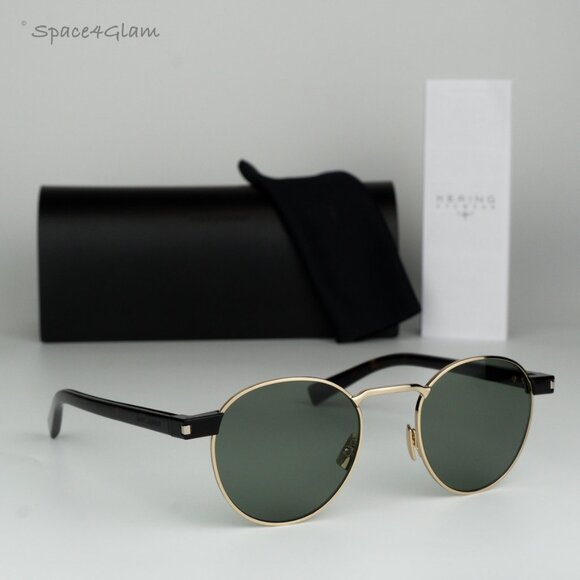 BRAND NEW Saint Laurent SL707 002 Gold Havana Green Oval Unisex Sunglasses - Picture 1 of 10